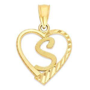 10k Real Solid Gold Heart S Initial Pendant